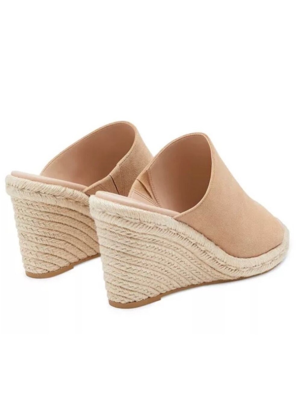 Stuart Weitzman Mykonos Nude Suede Espadrille Slide Wedges - Picture 9 of 10